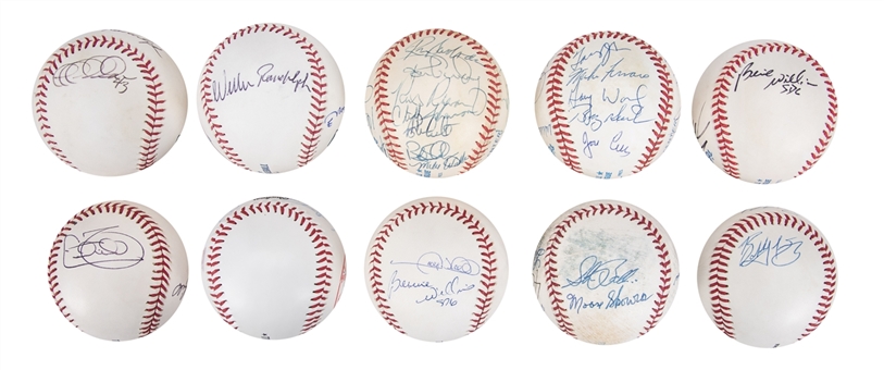 Lot of (10) New York Yankees Multi-Signed Baseballs Including Don Mattingly, Tino Martinez, Whitey Ford, Bernie Williams, Gary Sheffield, and Reggie Jackson (JSA Auction LOA)